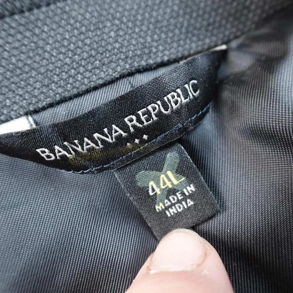 NEW Banana Republic Blazer Mens 44L Gray Black Slim Fit Sport Coat Suit Jacket